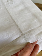Load image into Gallery viewer, Antique french farmhouse hemp linen sheet with hand embroidered JM initials