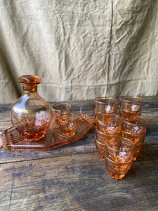 1940s French pink glass drinks set