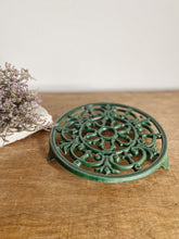 Load image into Gallery viewer, Vintage French green cast iron enamelled trivet