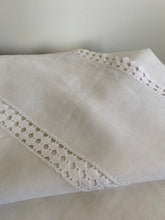 Load image into Gallery viewer, Vintage French pure linen sheet with lace turn down