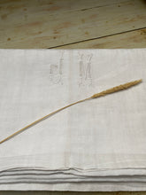 Load image into Gallery viewer, Antique french farmhouse hemp linen sheet with hand embroidered JM initials