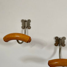 Load image into Gallery viewer, Vintage pine and steel coat hooks