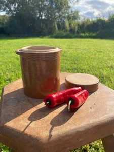 Small vintage French crock jar with lid