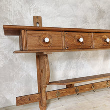 Load image into Gallery viewer, Antique wall shelf with drawers and hooks