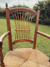 Load image into Gallery viewer, 1940s fruitwood and rush seat armchair