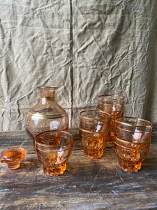 1940s French pink water glasses and carafe