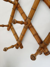 Load image into Gallery viewer, Vintage French extendable turned wood faux bamboo hat and coat hanger pegs