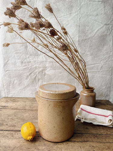 Vintage French stoneware confit pot with lid