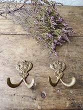 Load image into Gallery viewer, Pair of Antique brass hooks