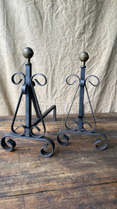 French Decorative cast iron Fire Dogs Andirons