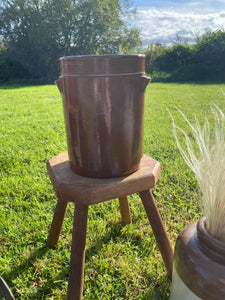 Vintage French large glazed sandstone crock with lid