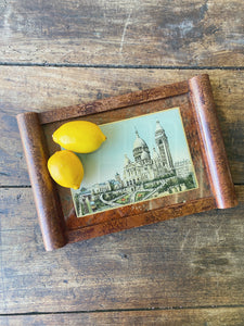 Vintage souvenir Paris Sacré Coeur postcard wooden serving tray