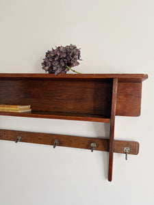 Vintage French wall shelf with hooks