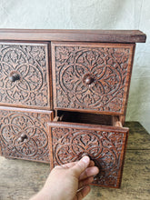 Load image into Gallery viewer, Handmade rosewood carved table top chest of drawers