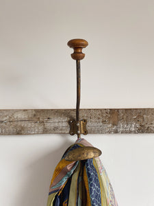 Vintage French metal hat and coat hook with hardwood knob