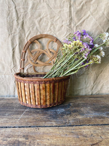 Vintage French 1970s rattan hanging basket