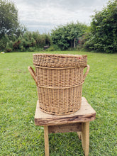 Load image into Gallery viewer, Knitting basket with a red polka dot lining