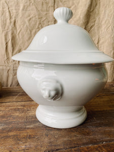 White porcelain soup tureen lions head with lid