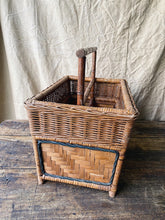 Load image into Gallery viewer, Vintage French wicker and wood magazine stand