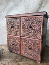 Load image into Gallery viewer, Handmade rosewood carved table top chest of drawers