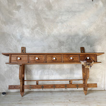 Load image into Gallery viewer, Antique wall shelf with drawers and hooks