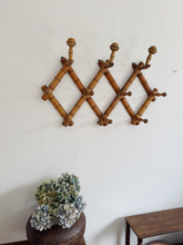 Load image into Gallery viewer, Vintage French extendable turned wood faux bamboo hat and coat hanger pegs