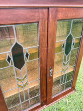 Load image into Gallery viewer, Vintage double door cabinet with lead light and stained glass