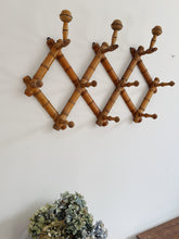 Load image into Gallery viewer, Vintage French extendable turned wood faux bamboo hat and coat hanger pegs