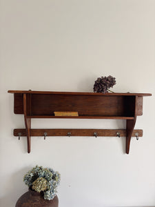 Vintage French wall shelf with hooks