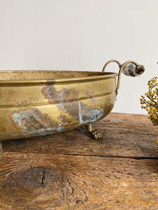 Vintage French Lion feet brass planter with ceramic handles