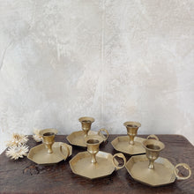 Load image into Gallery viewer, Antique brass octagonal chamberstick candle holders