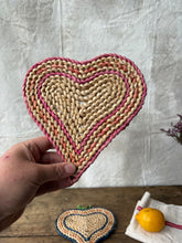Load image into Gallery viewer, Vintage 1970s heart shaped straw trivets - set of 3