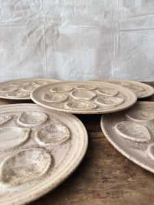 Vintage French sandstone oyster plates - set of 5
