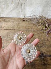 Load image into Gallery viewer, Antique French glass and brass door knobs - pair