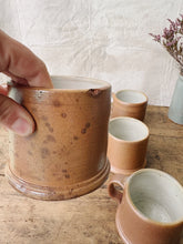 Load image into Gallery viewer, Vintage French rustic hand turned stoneware mugs - set of 6