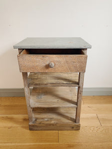 Vintage rustic zinc top console with drawer