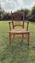 Load image into Gallery viewer, 1940s fruitwood and rush seat armchair