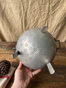 Vintage French aluminium colander strainer on legs