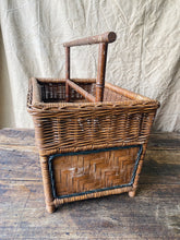 Load image into Gallery viewer, Vintage French wicker and wood magazine stand