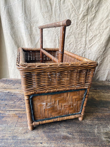 Vintage French wicker and wood magazine stand