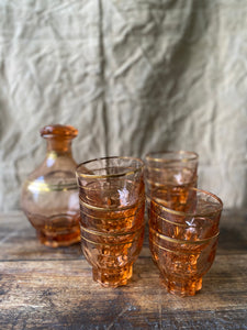 1940s French pink water glasses and carafe