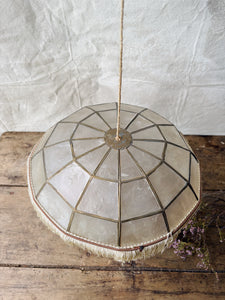 Vintage French fringed Capiz Shell mother of pearl light shade