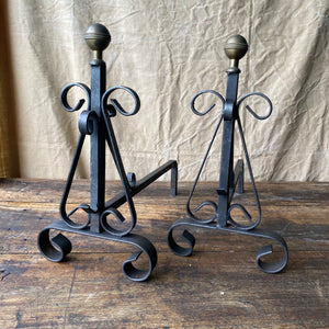 French Decorative cast iron Fire Dogs Andirons