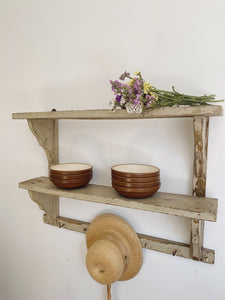 Vintage rustic wall shelf with hooks