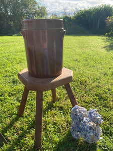 Vintage French large glazed sandstone crock with lid