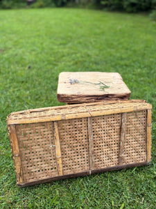 Vintage wicker and bamboo tray