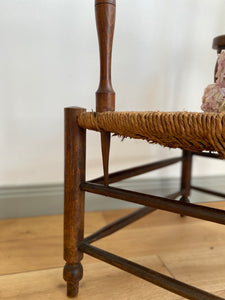 Vintage French ladder back low seat straw armchair