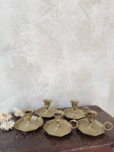 Load image into Gallery viewer, Antique brass octagonal chamberstick candle holders