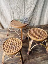 Load image into Gallery viewer, Vintage trio nesting rattan plant pot stands