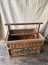 Load image into Gallery viewer, Vintage French wicker and wood magazine stand